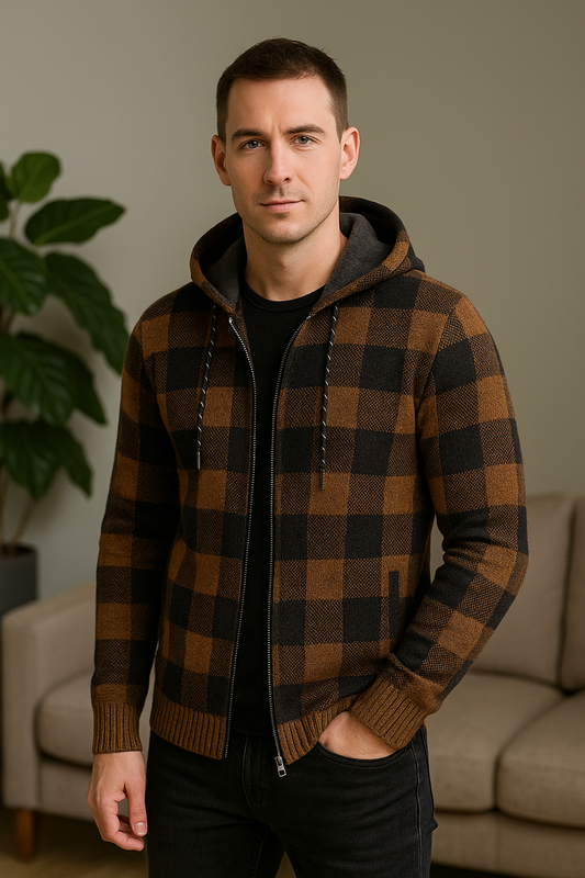 Kurtka męska z kapturem w kratkę – ModaEkspert