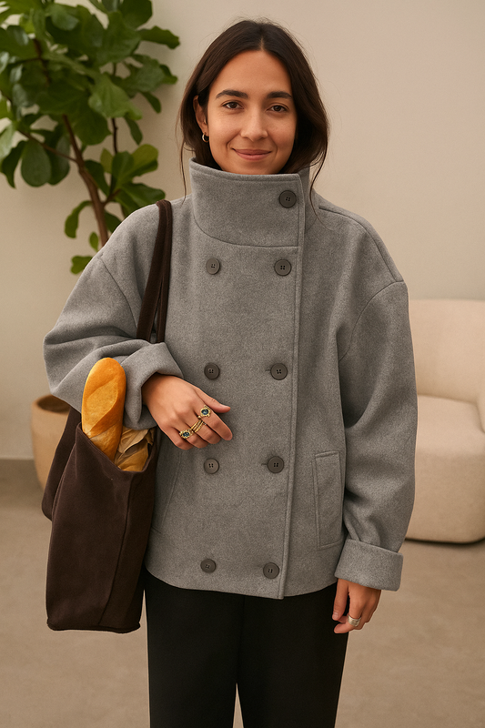 Płaszcz z mieszanki wełny z wysokim kołnierzem – ponadczasowa elegancja - ModaEkspert.pl