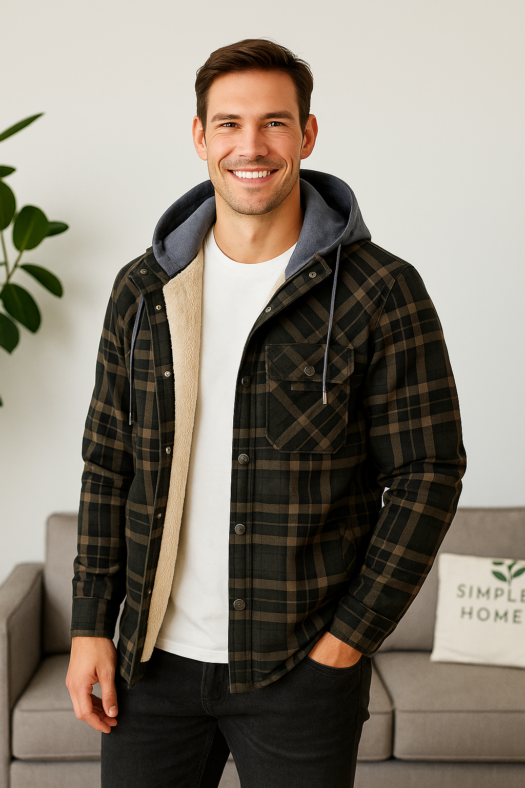 Przytulna flanelowa kurtka z kapturem – ModaEkspert